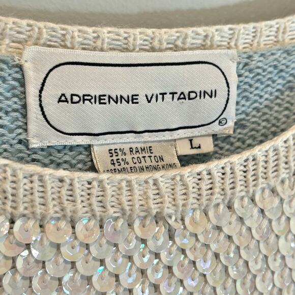 Vintage Adrienne Vittadini Striped Sequined Sweater - size Large - Picture 3 of 4